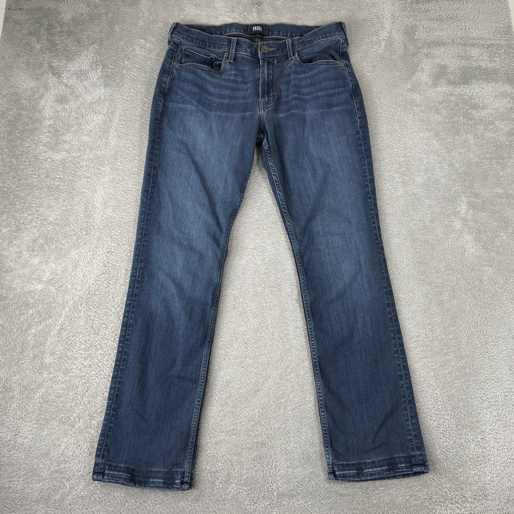 PAIGE Normandie Jeans Mens 32x32 Blue Dark Wash Straight Leg Stretch Denim